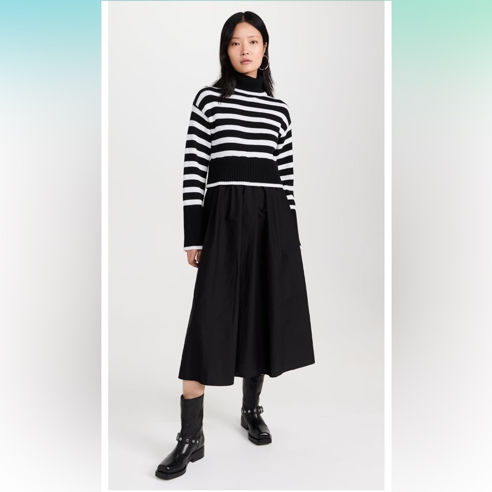 MOON RIVER Women's Long Sleeve Turtleneck Striped Sweater Dress, size M NWT